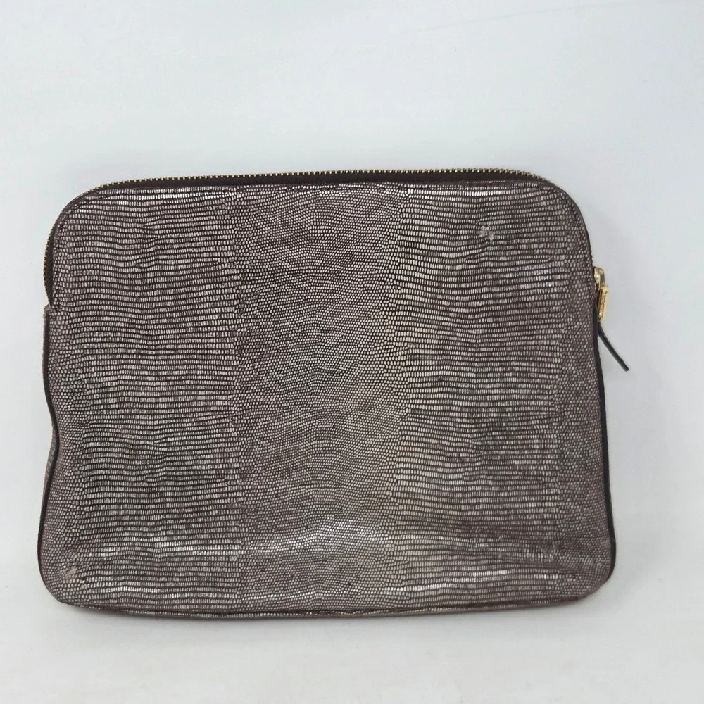 India Hicks Insider Stingray Gecko Brown Leather Clutch